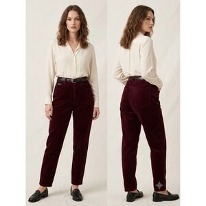 Lauren Ralph Lauren Velvet Tapered Pants Women Size 6 Maroon Red Wine Vintage
